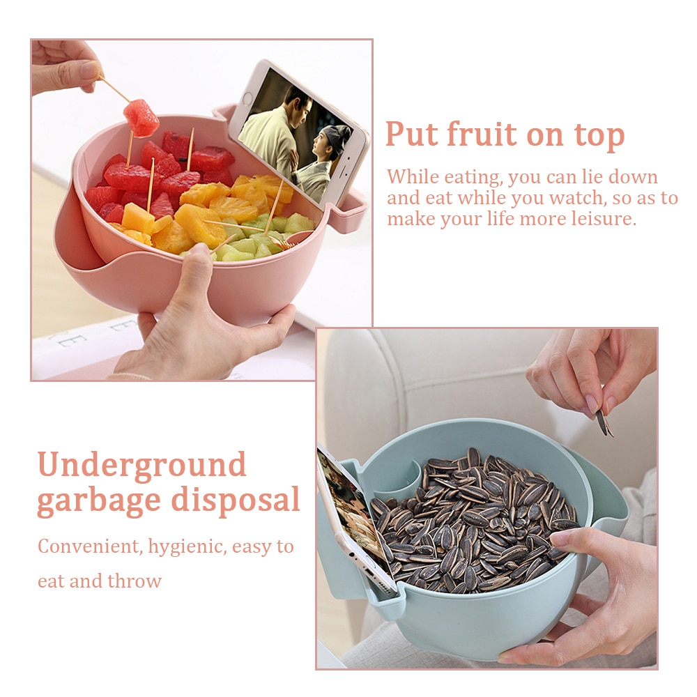 Lazy Snack Bowl - High-quality Plastic Double-Layer Snack Kitchen Storage  Bowl / Fruit Filter Bowl With Mobile Phone Slot 1pc - Shop For Faves