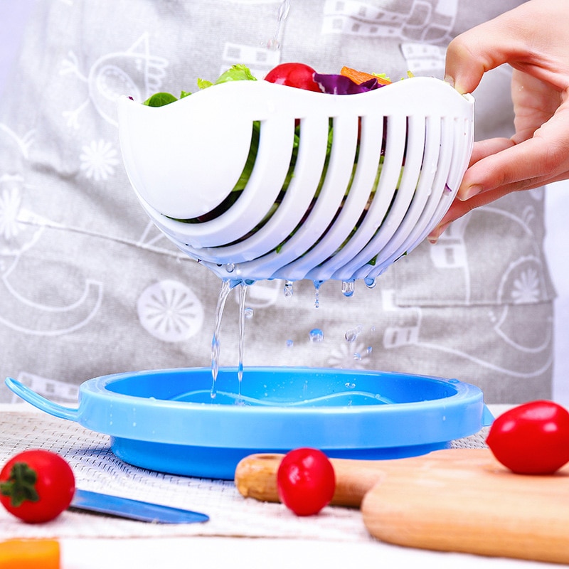 1pc Salad Cutting Bowl, Vegetable Fruit Cutter For Salad Preparation