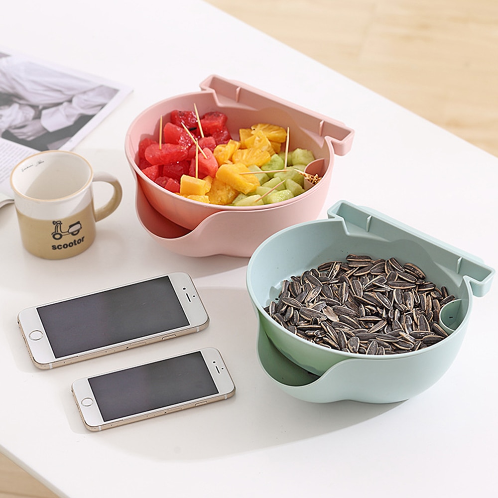 Lazy Snack Bowl - High-quality Plastic Double-Layer Snack Kitchen Storage  Bowl / Fruit Filter Bowl With Mobile Phone Slot 1pc - Shop For Faves