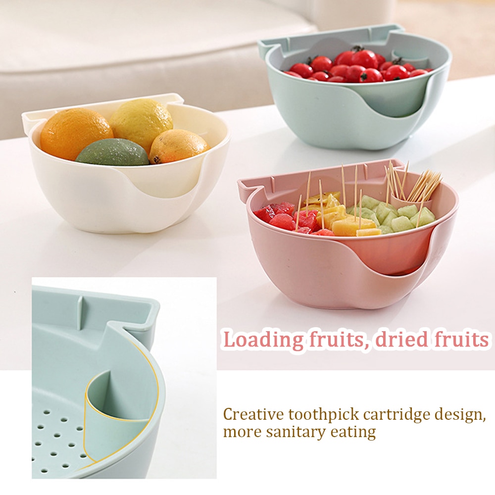 Lazy Fruit Tray with Cellphone Holder Slot,Multi-function Stylish Double Layer Snack Bowl Household Plate Dish Organizer PINK 