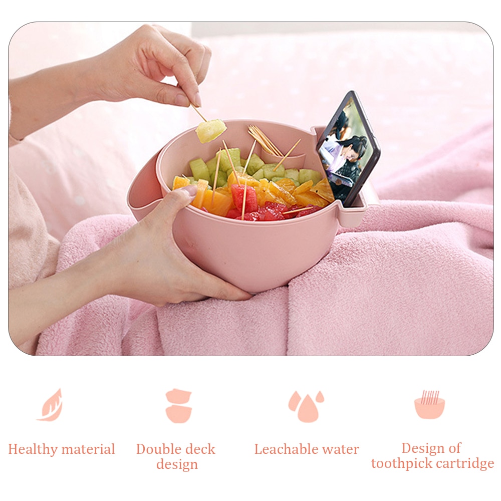 Lazy Snack Bowl - High-quality Plastic Double-Layer Snack Kitchen Storage  Bowl / Fruit Filter Bowl With Mobile Phone Slot 1pc - Shop For Faves