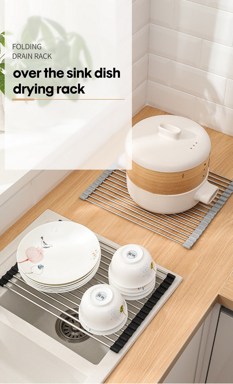 Kitchen Foldable Drain Rack Dish Drying