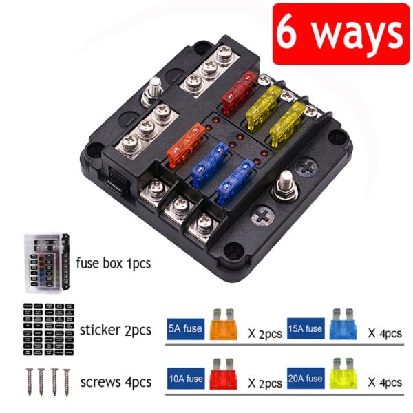 05696f3e 12v 32v plastic cover fuse box holder m5 stud with led indicator light 6 ways 12