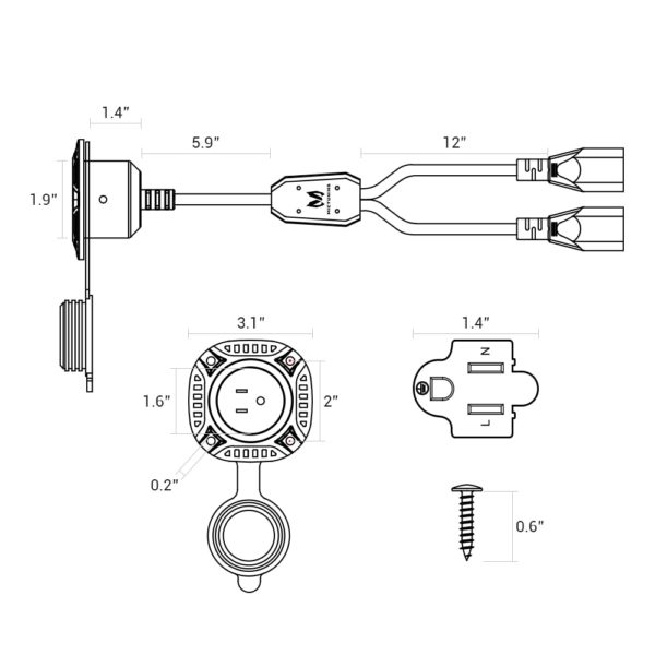 e686db11 mictuning 15amp 250v rv ac port plug power inlet with 18 integrated extension cord y style