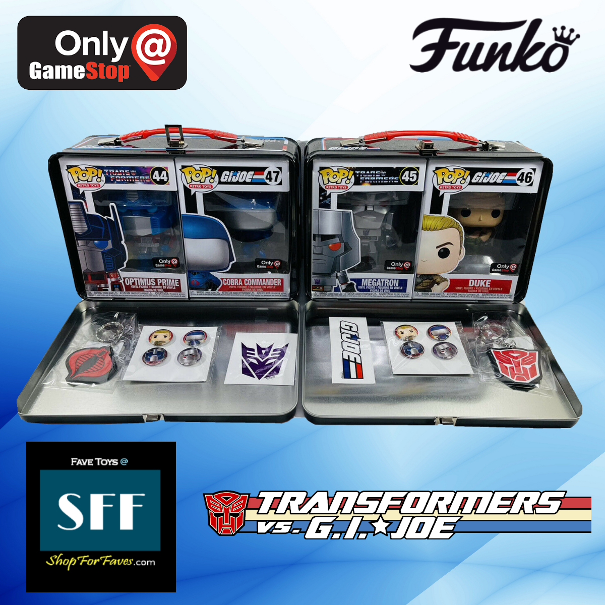 Funko Pop Transformers Vs GI Joe Gamestop Exclusive 4 Pops Lunchbox Collector Box Set Shop For Faves @ shopforfaves.com
