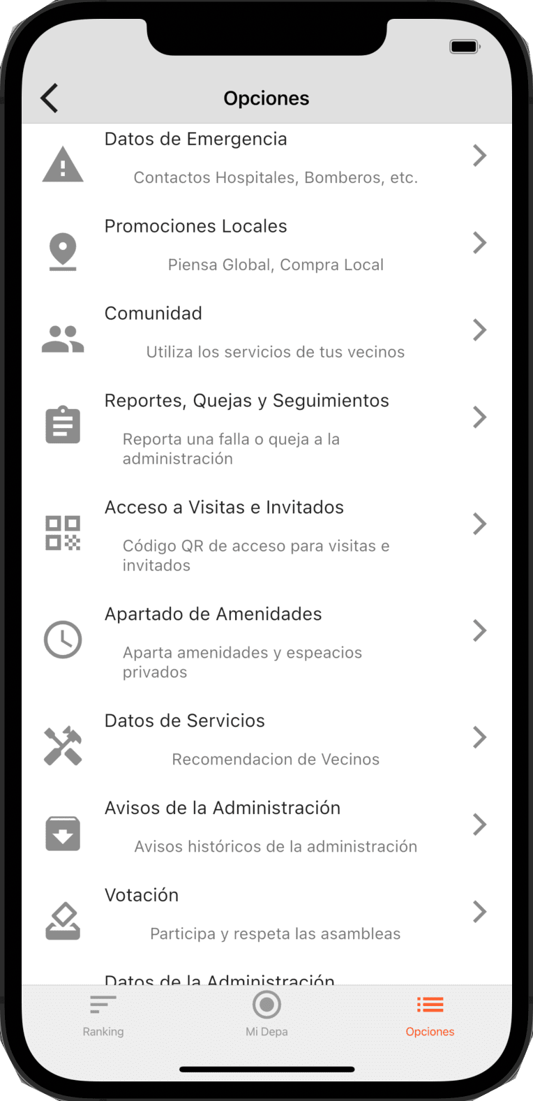 3BElabs App Mi depa. Opciones