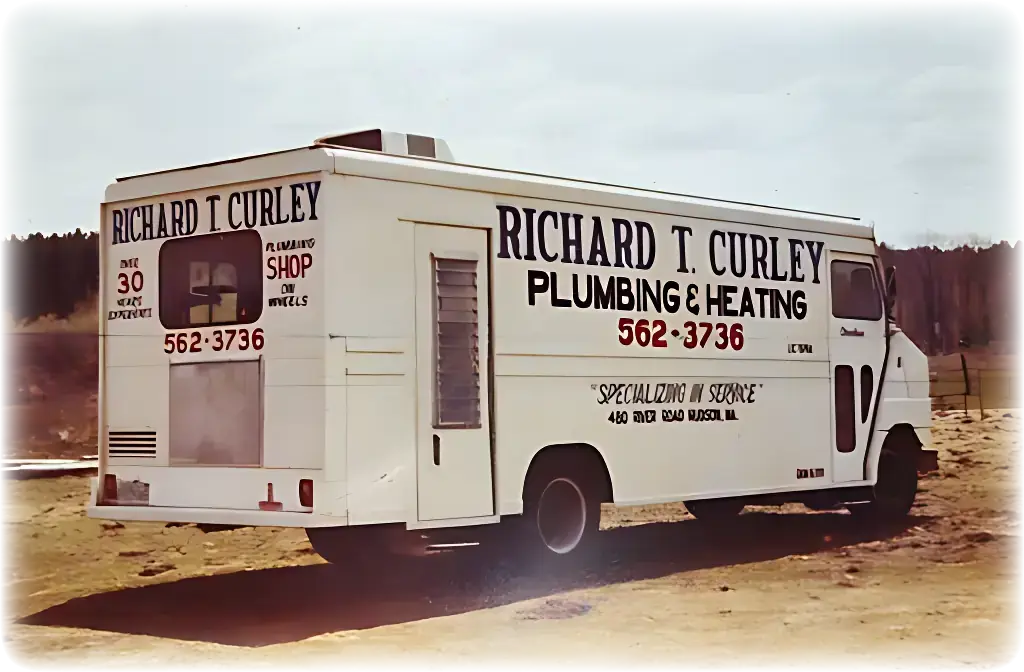 Richard T. Curley Plumbing & Heating service truck in Hudson, Massachusetts — the original Shop on Wheels that started the family business