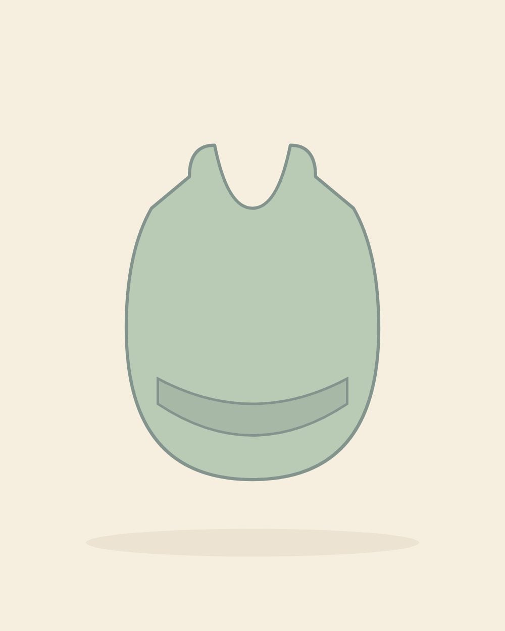 Illustration of the silicone catch bib in sage (sample image)