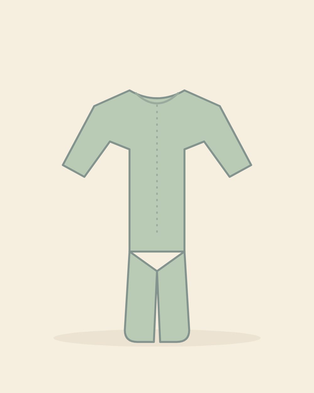 Illustration of the footed sleepsuit in sage (sample image)